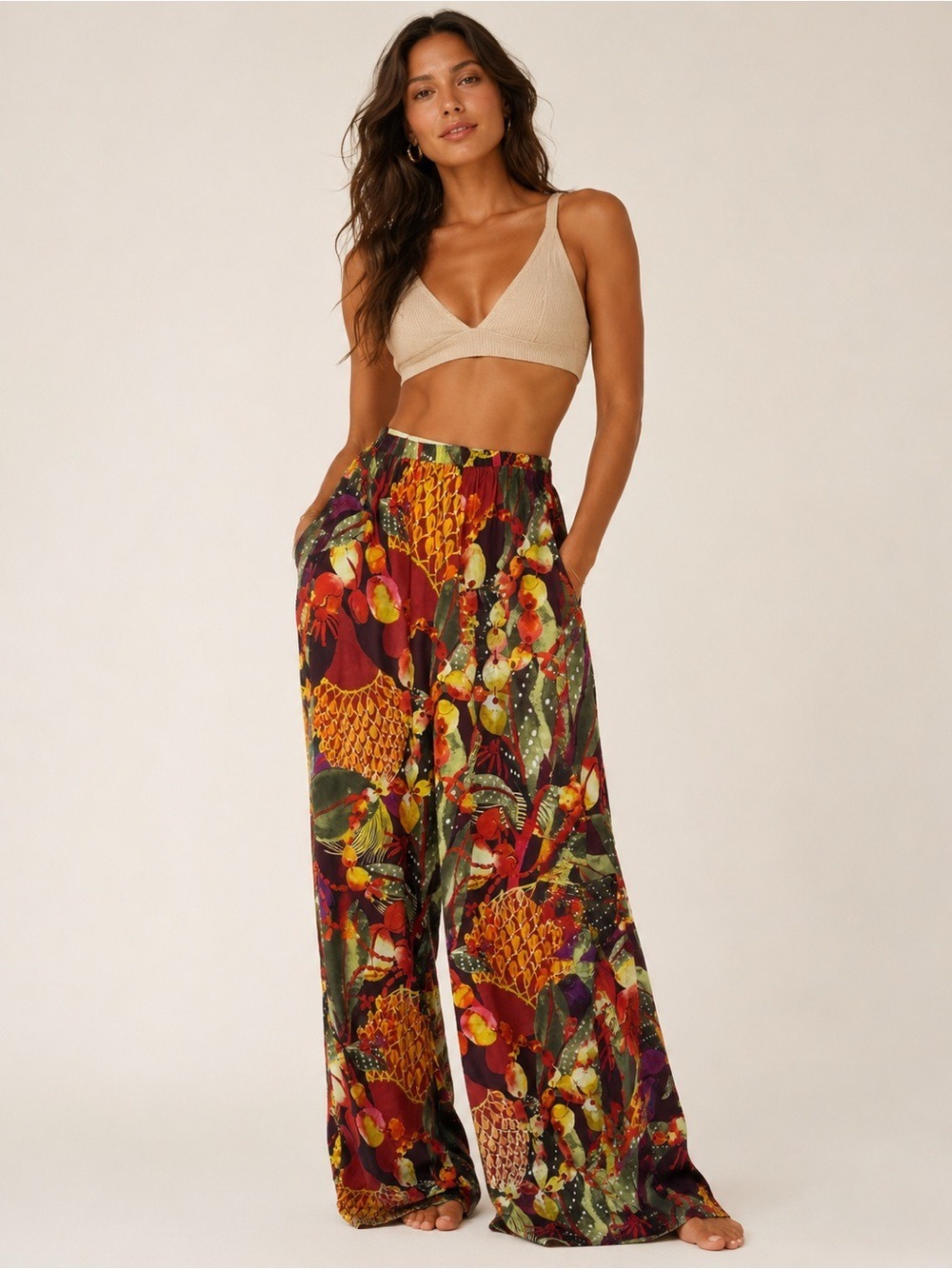 NWT Andrea Iyamah Uchi Pants Kola Print Wide Leg Cover Up S